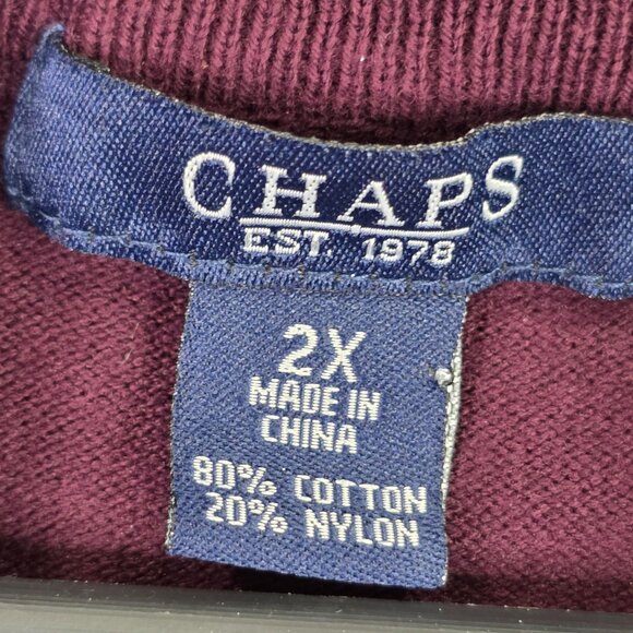 Womens Chaps Burgundy Pullover Sweater Gold Button Accents Cotton Nylon Size 2X - Picture 2 of 7